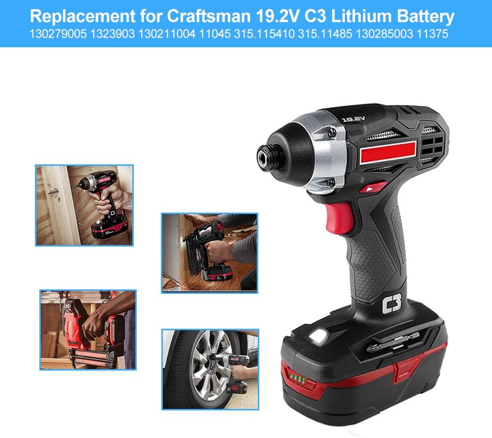 6.0Ah Replacement Battery Compatible with Craftsman 19.2 Volt Lithium Battery C3 DieHard XCP 130279005 1323903 315.pp2025 130211004 315.115410 315.11485 11375 2Pack Pack of 2