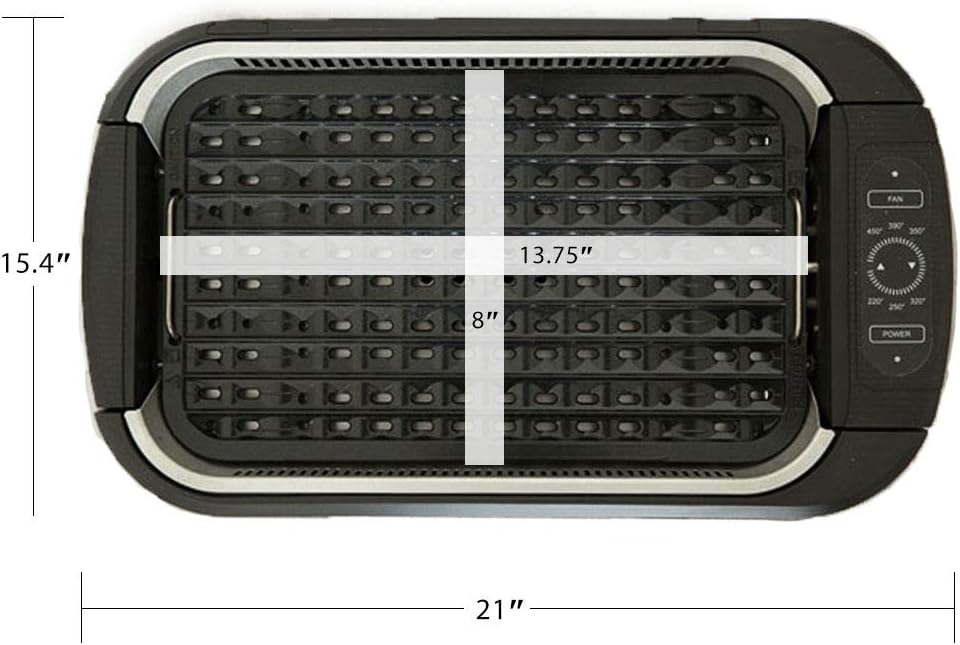 Power XL Smokeless Electric Indoor Removable Grill and Griddle Plates, Nonstick Cooking Surfaces, Glass Lid, 1500 Watt, 21X 15.4X 8.1, black