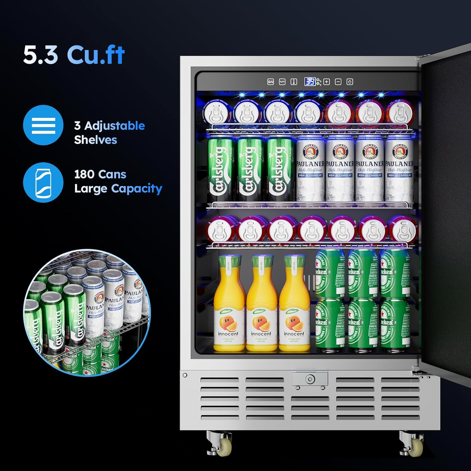 24 Inch Outdoor Beverage Refrigerator and 24 Inch Wine Cooler, Stainless Steel Outdoor Beverage Fridge for Outdoor Kitchen and Patio
