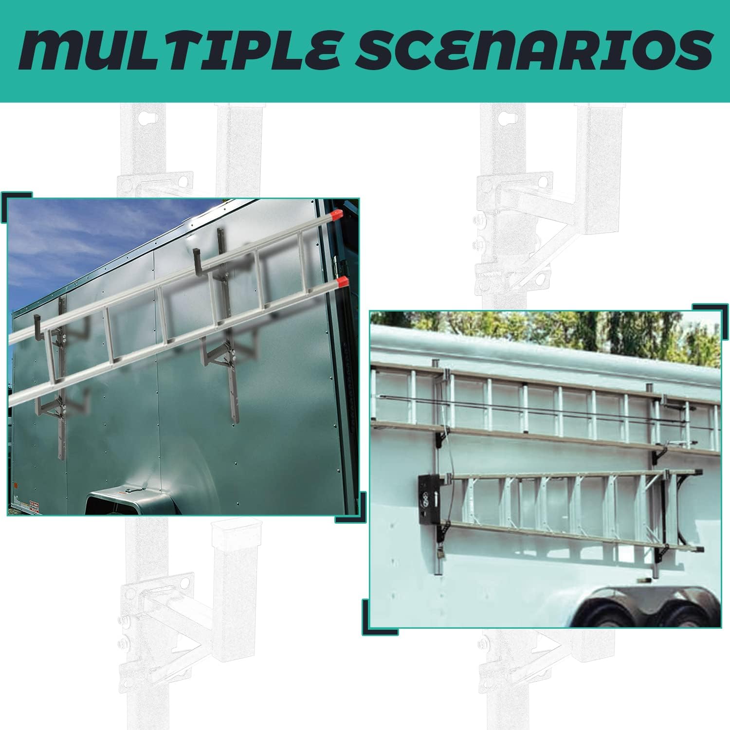 Kojem Adjustable Trailer Ladder Rack Universal Side Mount Trailer Ladder Rack Adjustable Fit for Enclosed Trailer Exterior Side Wall (Carry 2 Ladders)