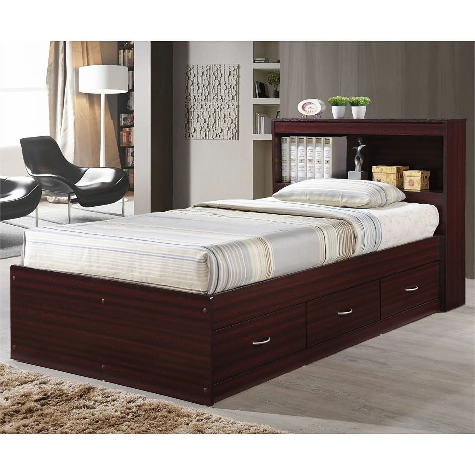 Home Square 2 Piece Bedroom Set with Captain Bed ad 2 Door Armoire in Mahogany