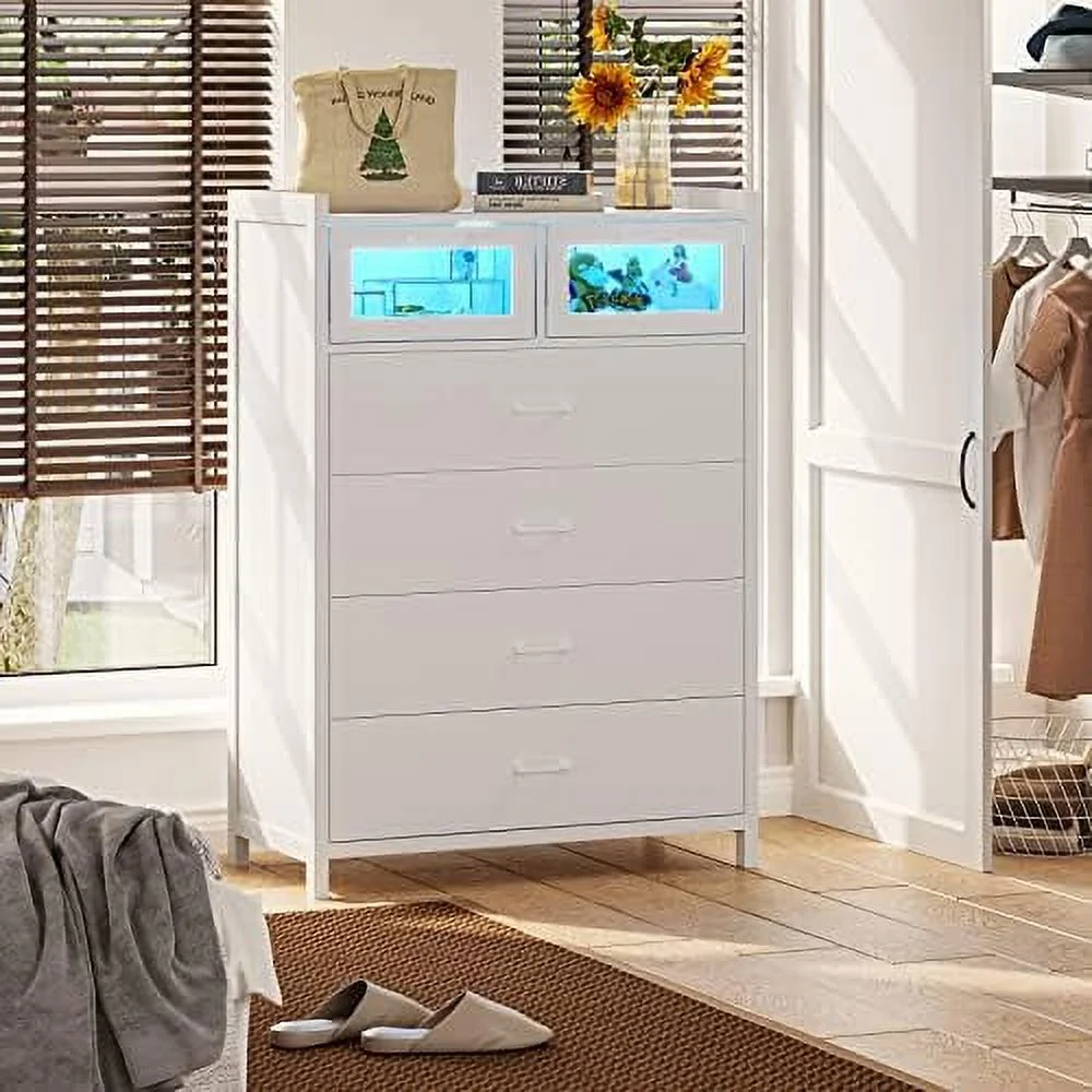 HOOMHIBIU Black Dresser for Bedroom  6 Drawer with LED Lights  Tall Wood Chest of Drawers  Modern Double Organizer  Large Capacity  Cabinet Entryway 6 Drawers-Tall