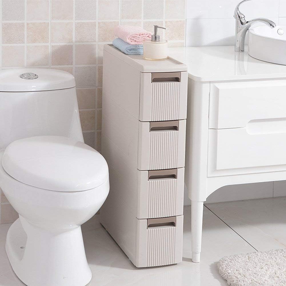 Feibrand 5 Storage Drawers Rolling Cart Organizer Plastic Drawers Unit on Wheels Tower Narrow Slim Container Cabinet for Bathroom Bedroom 17.7 x 7 x 38.8 Inches
