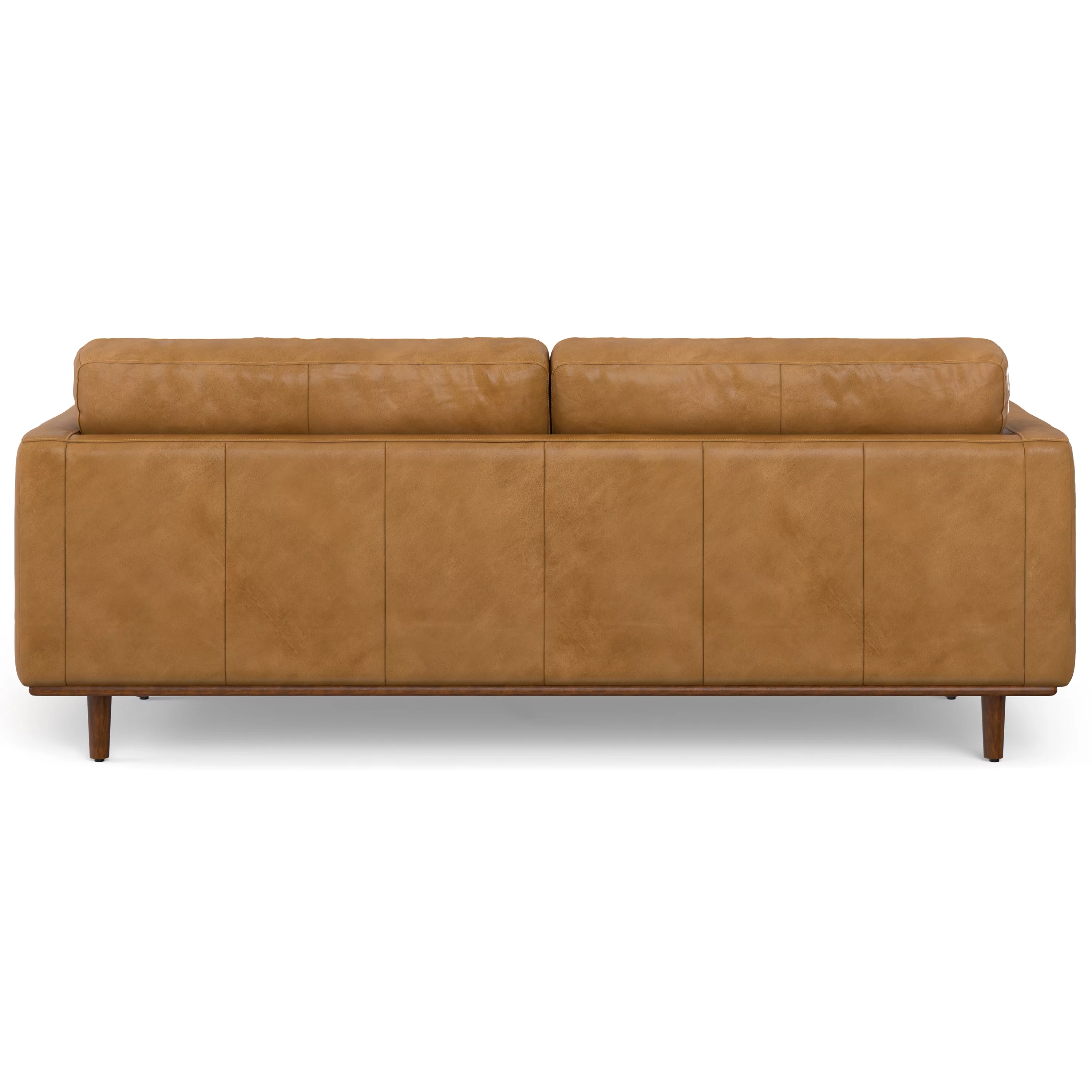 Simpli Home Morrison Mid-Century Modern 89 inch Wide Sofa in Sienna Genuine Leather