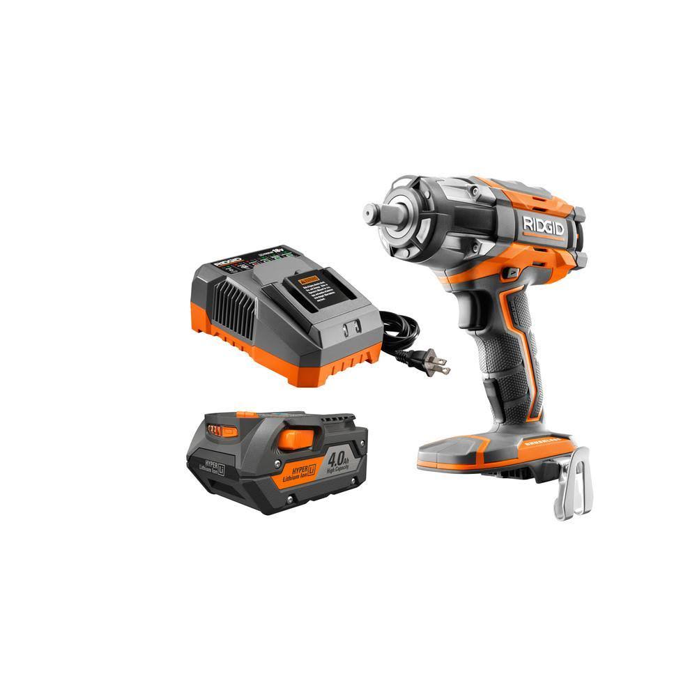 Ridgid 18-Volt Lithium-Ion Cordless Brushless 4-Mode Compact Impact Wrench Kit W