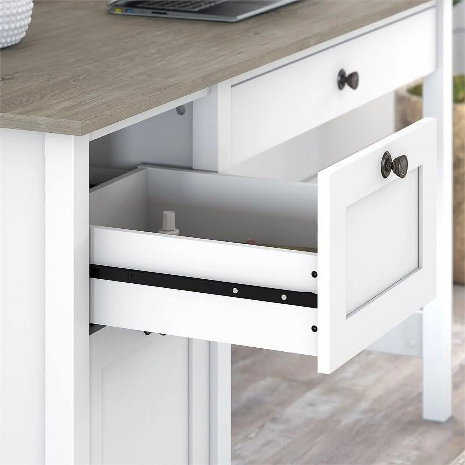 Farmhouse Engineered Wood Computer Desk With Drawers In White