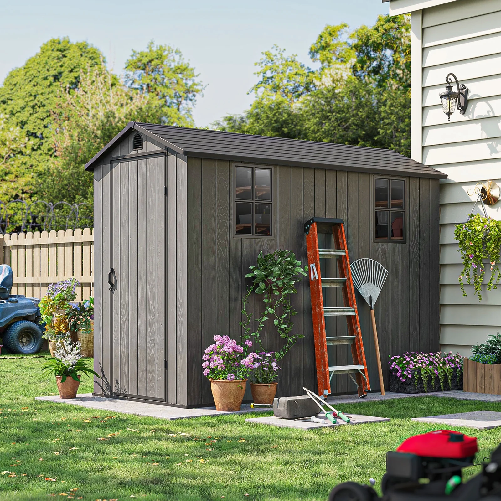 Patiowell 4x8 Resin Shed for Outdoor, Garden tool Storage Shed with Design of Lockable Doors, Tool Storage for Garden