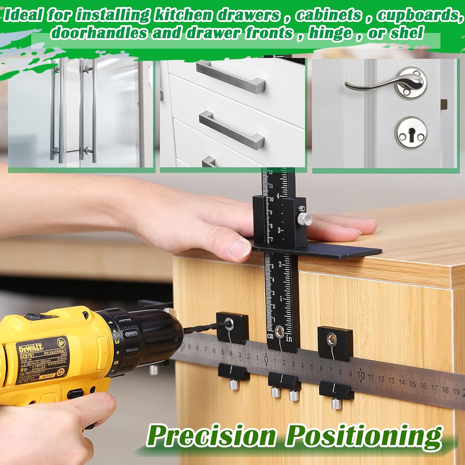 ASCENDAS Cabinet Hardware Jig, Aluminum Alloy Cabinet Jig for Handles and Pulls, Drill Guide Sleeve Drawer Pull Jig Tool for Cabinet Doors Knobs and Drawer Pulls