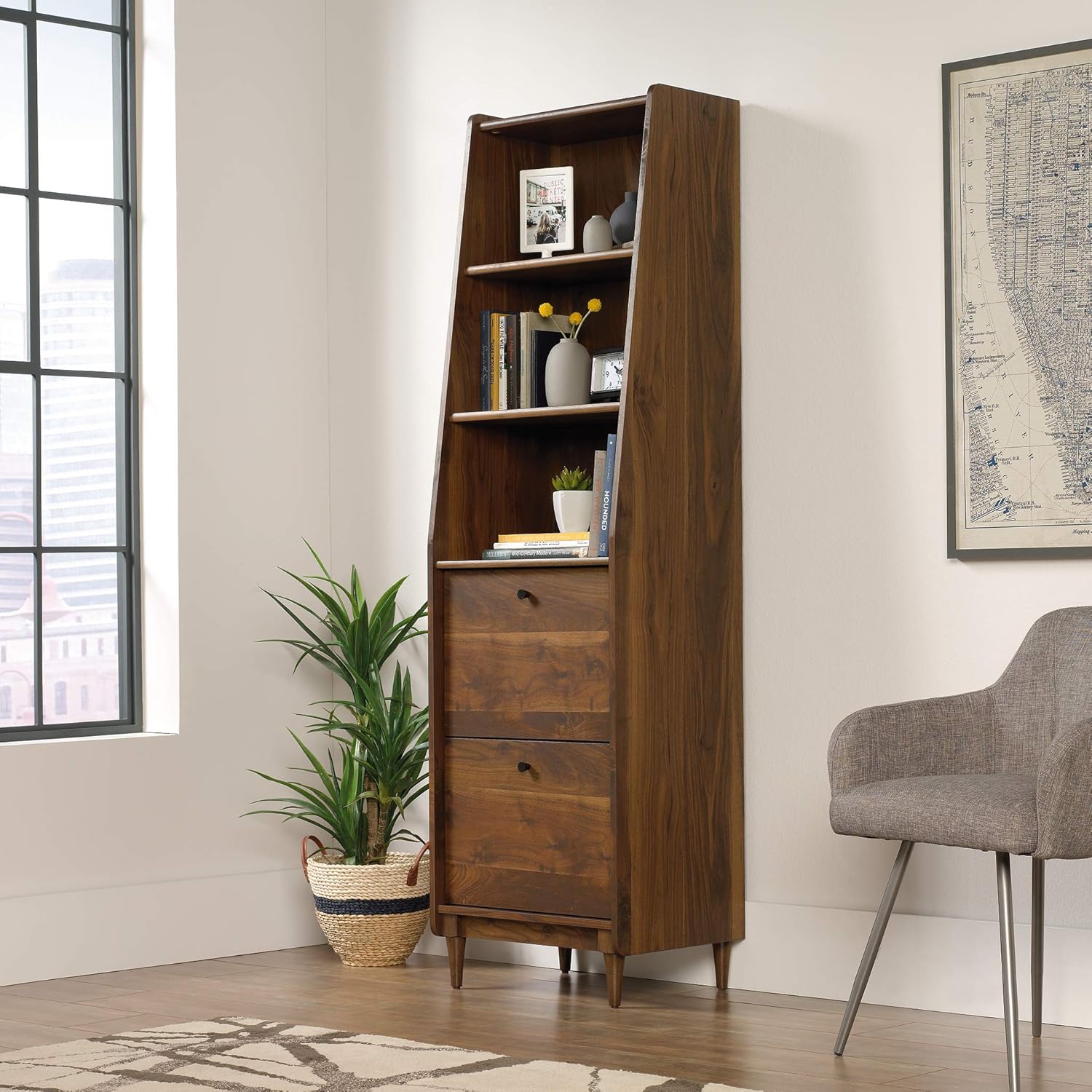 Sauder Harvey Park Narrow Bookcase, Grand Walnut finish
