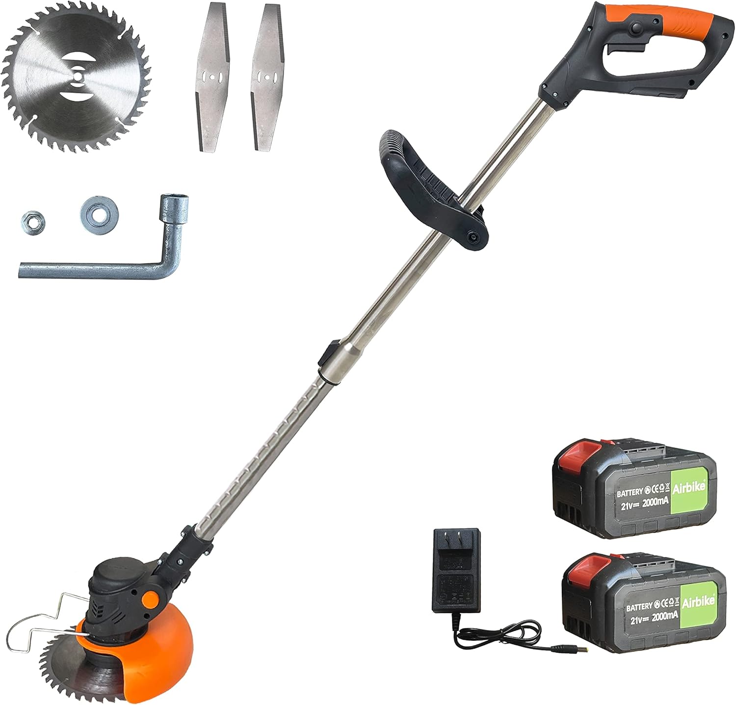 Airbike Brush Cutter Weed Wacker Weed Eater Edger Lawn Tool, Powerful, Lightweight, for Lawn, Yard, Garden, Shrub Trimming and Pruning (Green Tool w/ 2 Batteries)