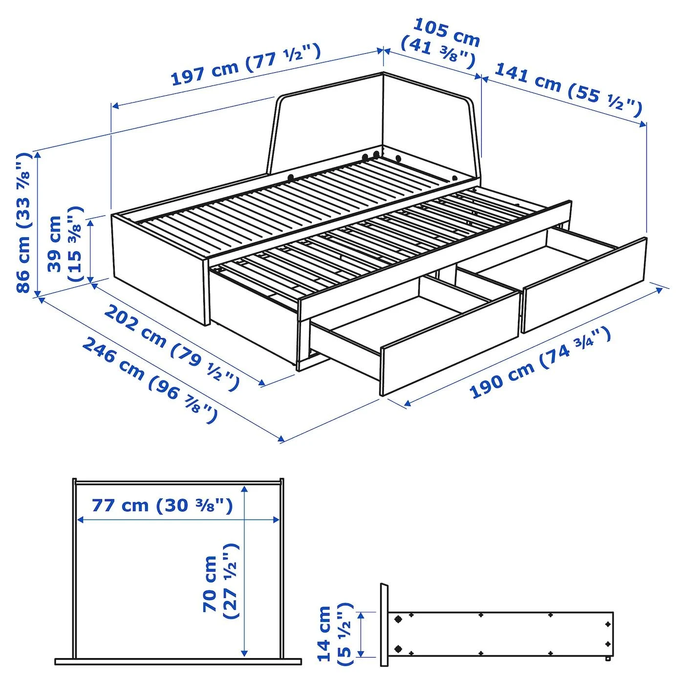 IKEA - Flekke Daybed Frame with 2 Drawers, black-brown, Twin