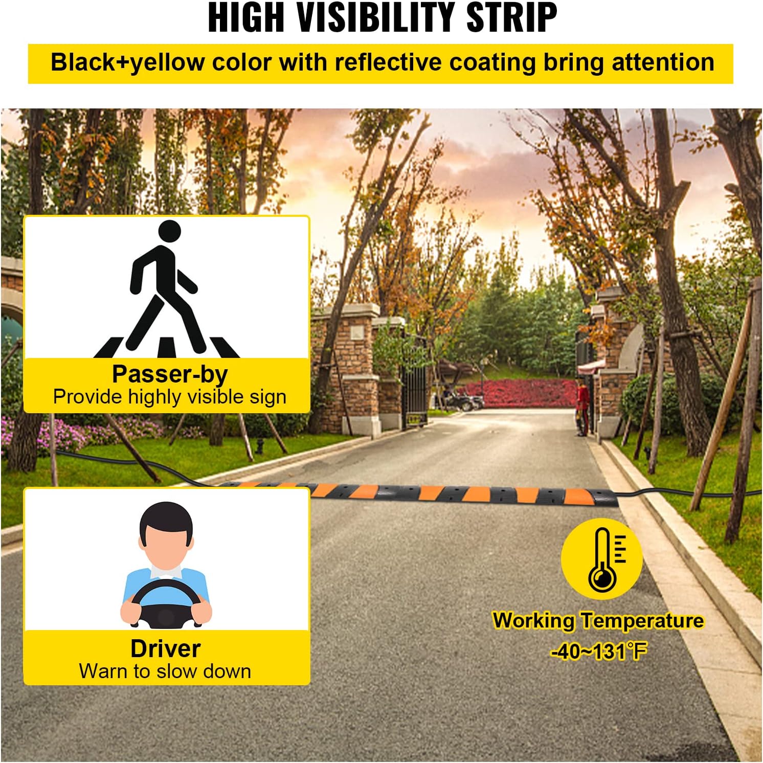 VEVOR Rubber Speed Bump, 2 Pack 2 Channel Speed Bump Hump, 72.8 Long Modular Speed Bump Rated 22000 LBS Load Capacity, 72.8 x 12.2 x 2.2 Garage Speed Bump for Asphalt Concrete Gravel Driveway-6 FT