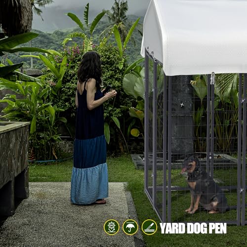 12 Panels Large Dog Kennel Outside Outdoor with Roof Heavy Duty Dog Kennel Outdoor Indoor Dog Playpen Enclosure Pet Pen House Fence Yard Yard for Small Medium Large Dogs 8'x4'x6'