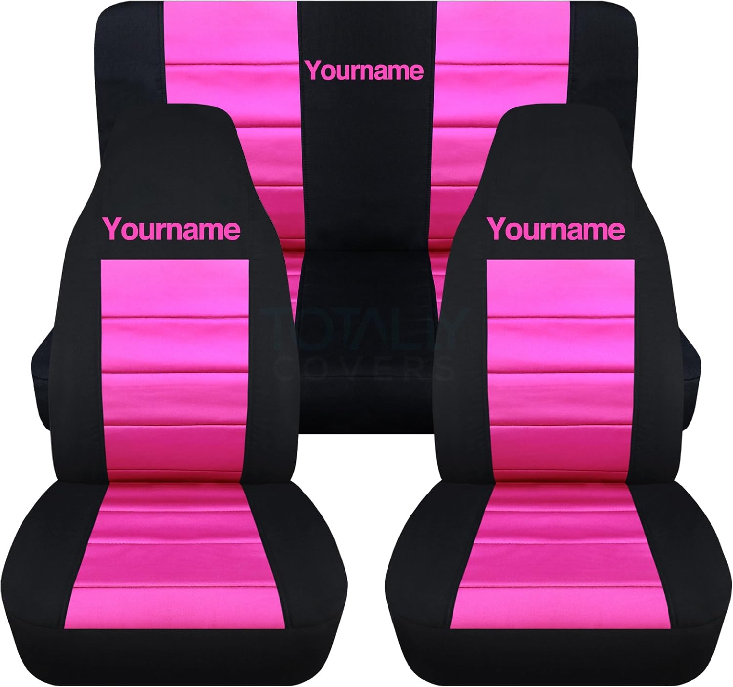 Totally Covers Compatible with 1997-2006 Jeep Wrangler TJ 2-Tone Seat Covers with Your Name/Text: Black & Lime Green - Full Set: Front & Rear (22 Colors) Complete Bench