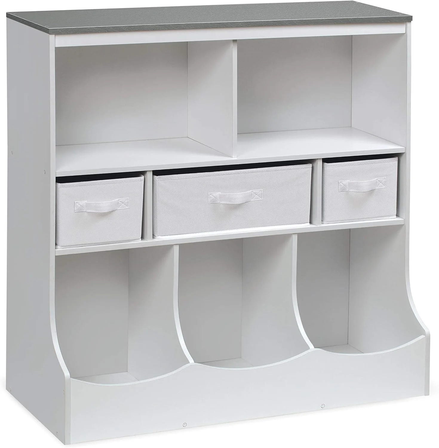WAGEE Combo Bin Toy Storage Unit and Book Shelf for Kids with 3 Baskets - White/Gray