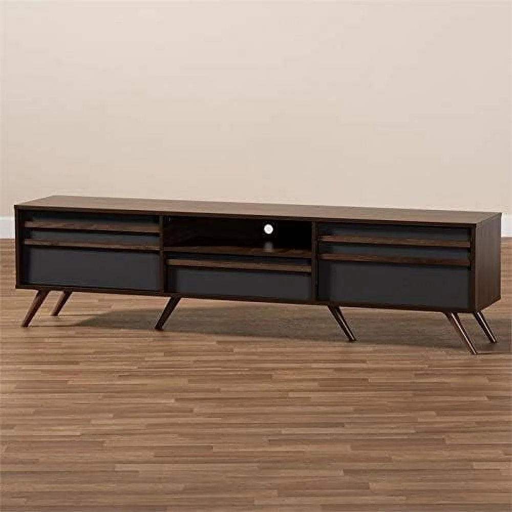 Wood 60" TV Stand Console Entertainment Center In Gray And Walnut
