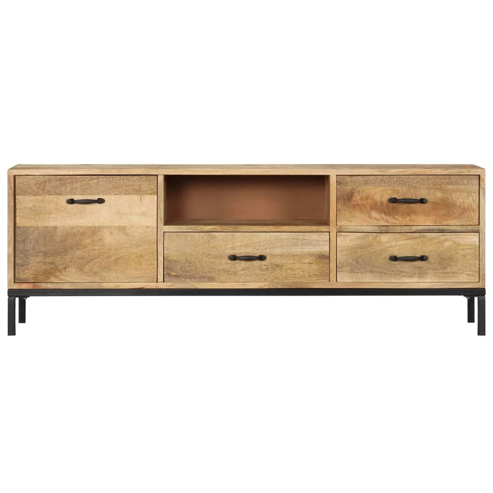 Anself TV Cabinet with Storage Drawers and Open Shelf Mango Wood Television Stand Sofa Couch End Side Table Iron Legs for Living Room Home Furniture 51.1 x 11.8 x 17.7 Inches (W x D x H)
