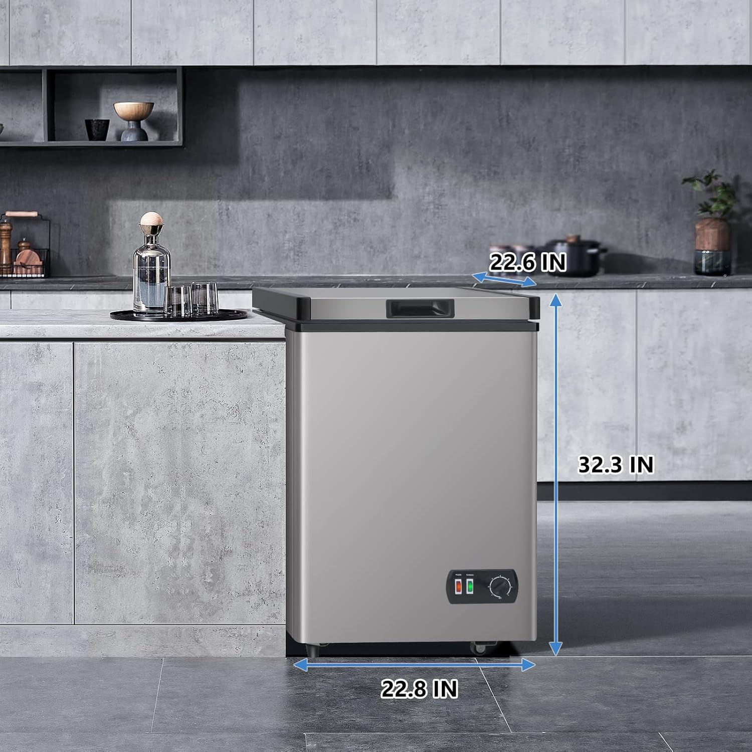Chest Freezer, 3.8 Cu Ft Compact Deep Freezer With Fast Cooling & Convenient Pulley, Perfect for Kitchen Parlor, Small Freezer With Low Noise & Energy Saving, Titanium Gray