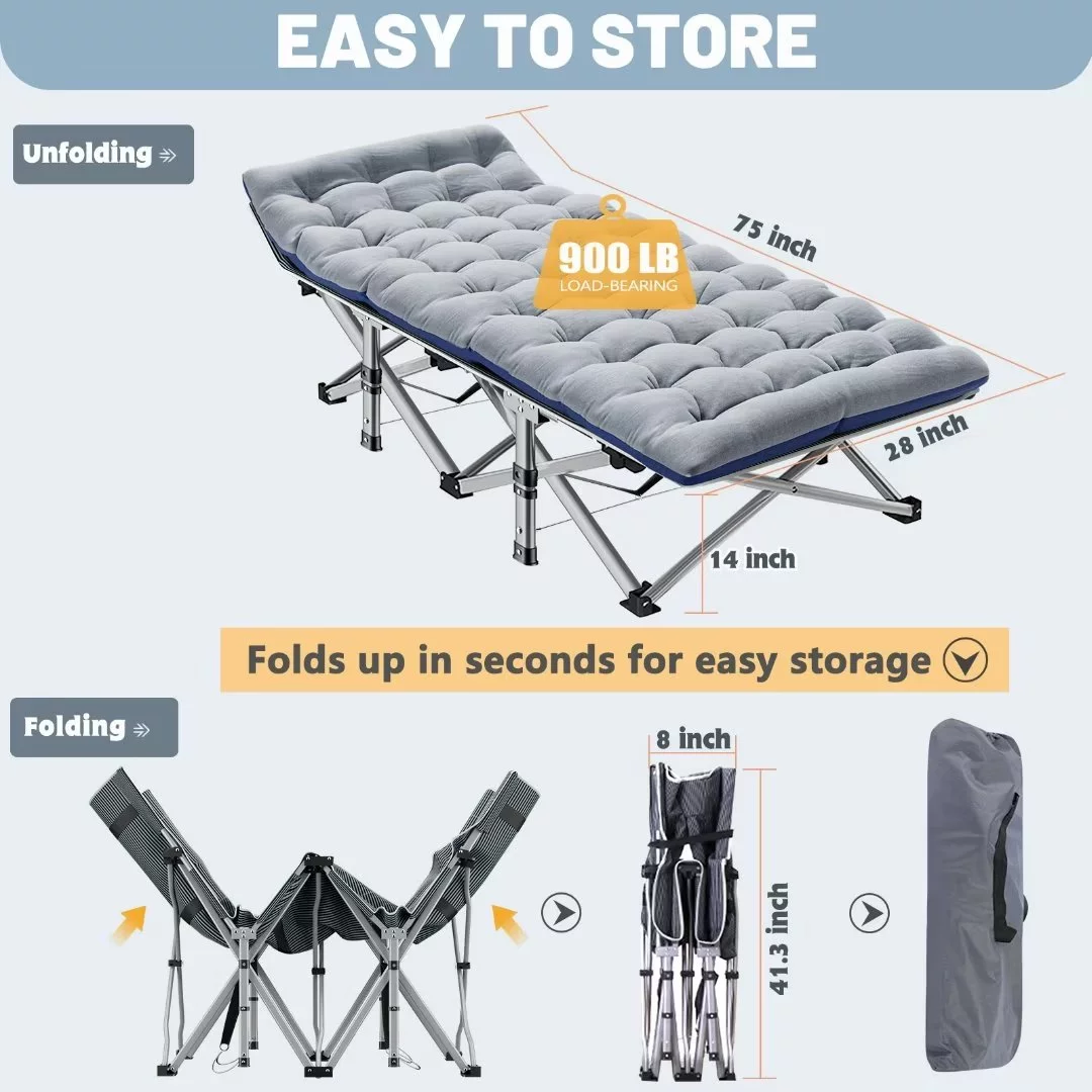 Docred Folding Camping Cots For Adults，Heavy Duty Cots For Sleeping, Travel Military Portable Cots Bed with 2-Sided Mattress & Carrying Bag