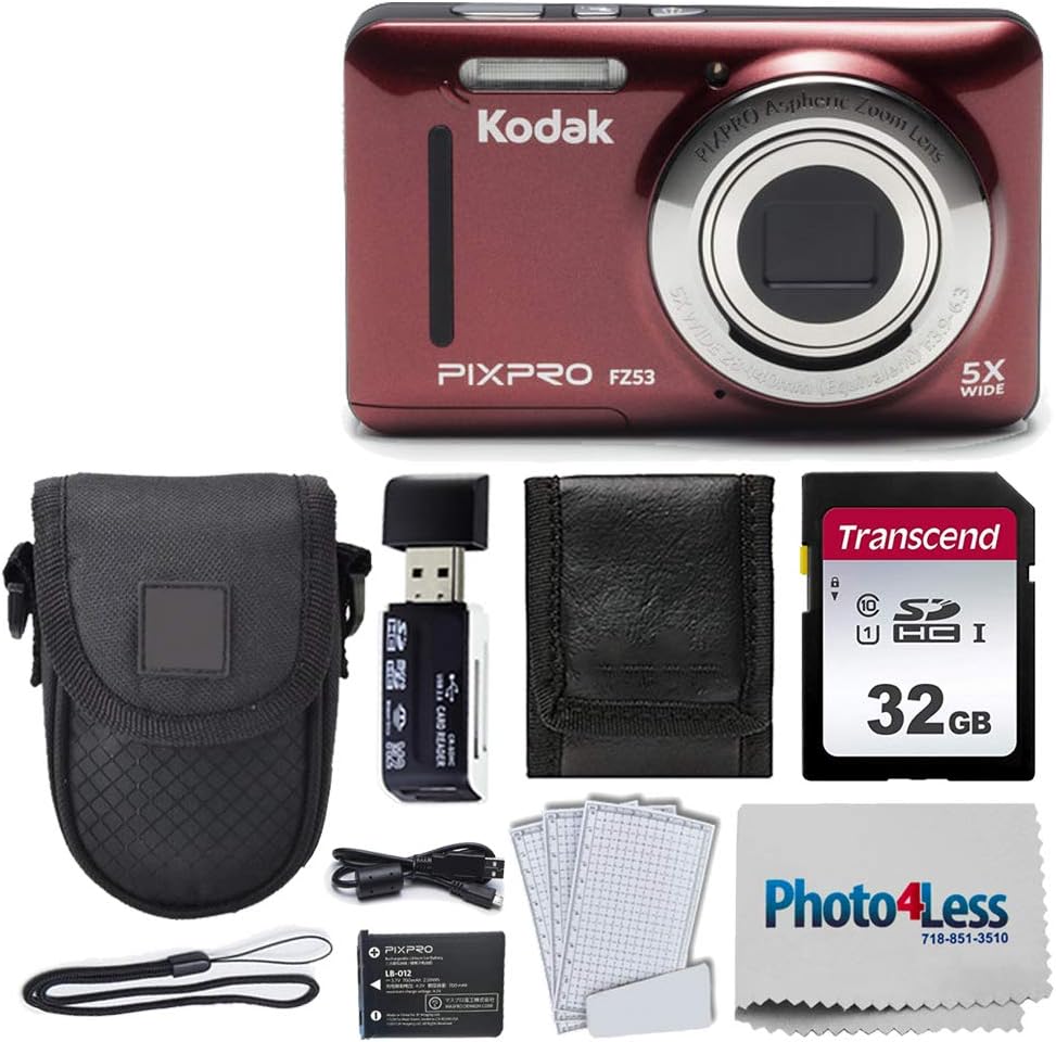 Kodak PIXPRO FZ53 16.15MP Digital Camera (Blue) + Black Point & Shoot Case + Transcend 32GB UHS-I U1 SD Memory Card & More!