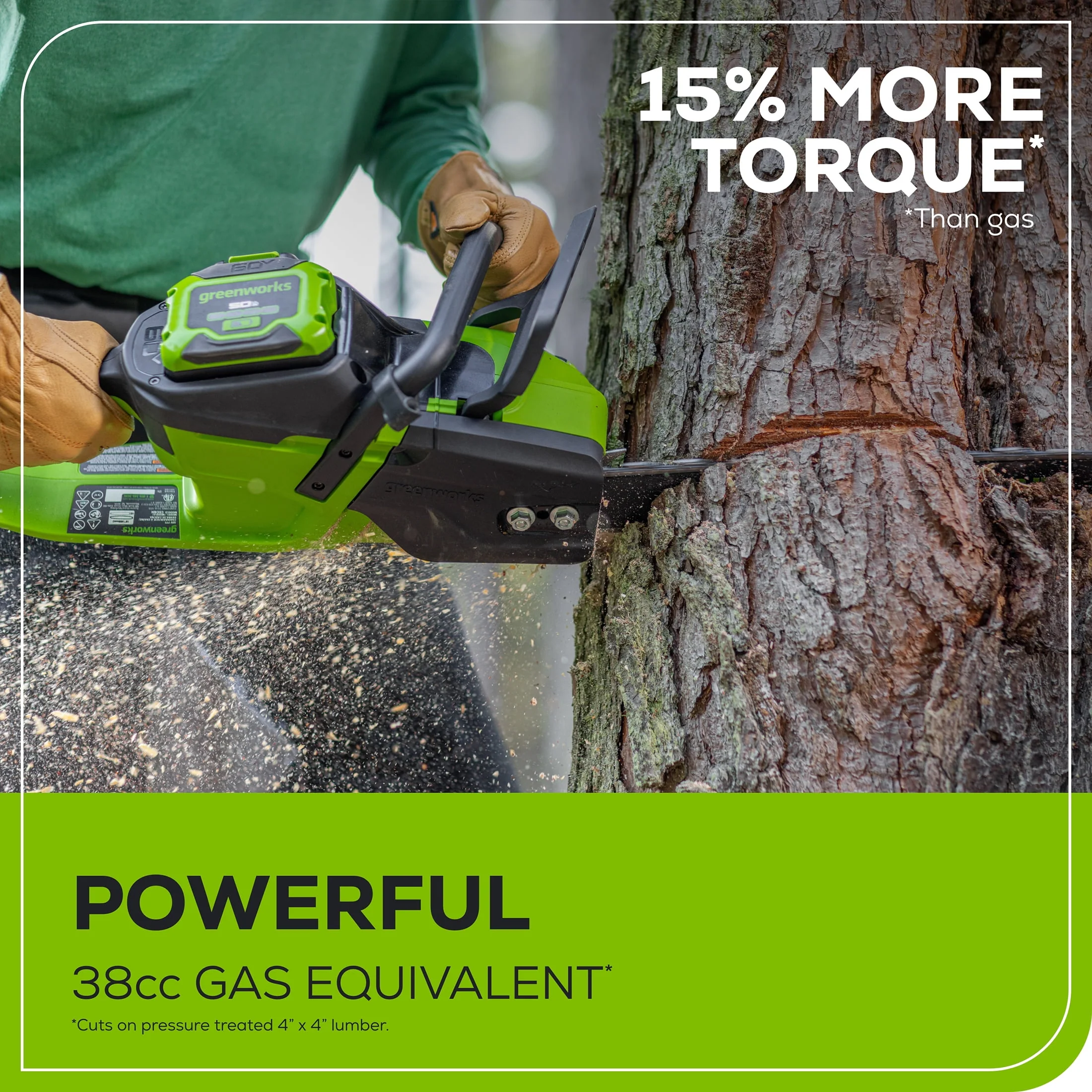 Greenworks 60V 16 1.5kW Brushless Chainsaw with 2.5 Ah Battery & 3 Amp Charger 2028602
