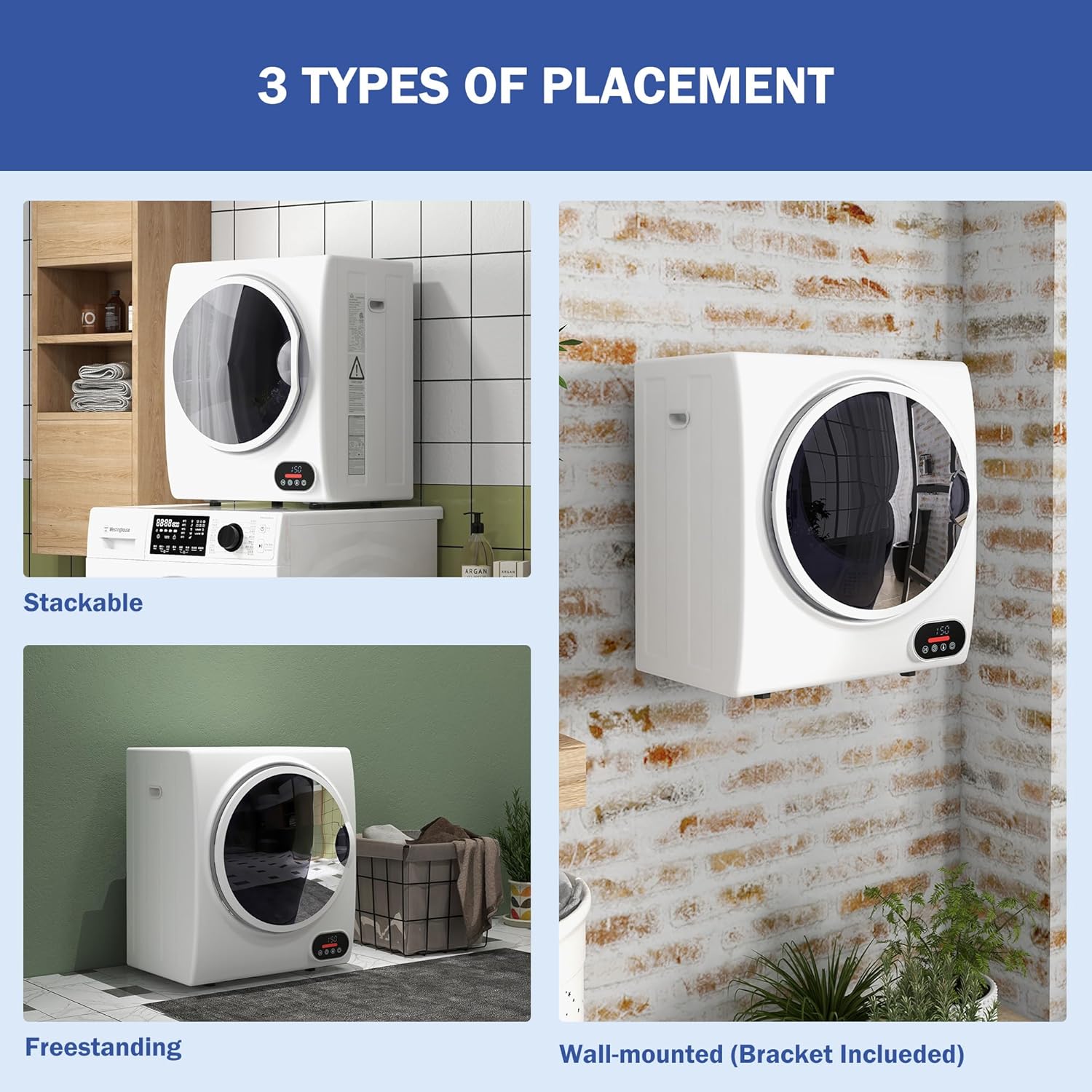 Portable Clothes Dryer│120v 850w Compact Dryer With Intelligent, 1.5 Cu.Ft Stainless Steel Drum│Front Load Electric Dryer For Apartments, Dorms, Rvs