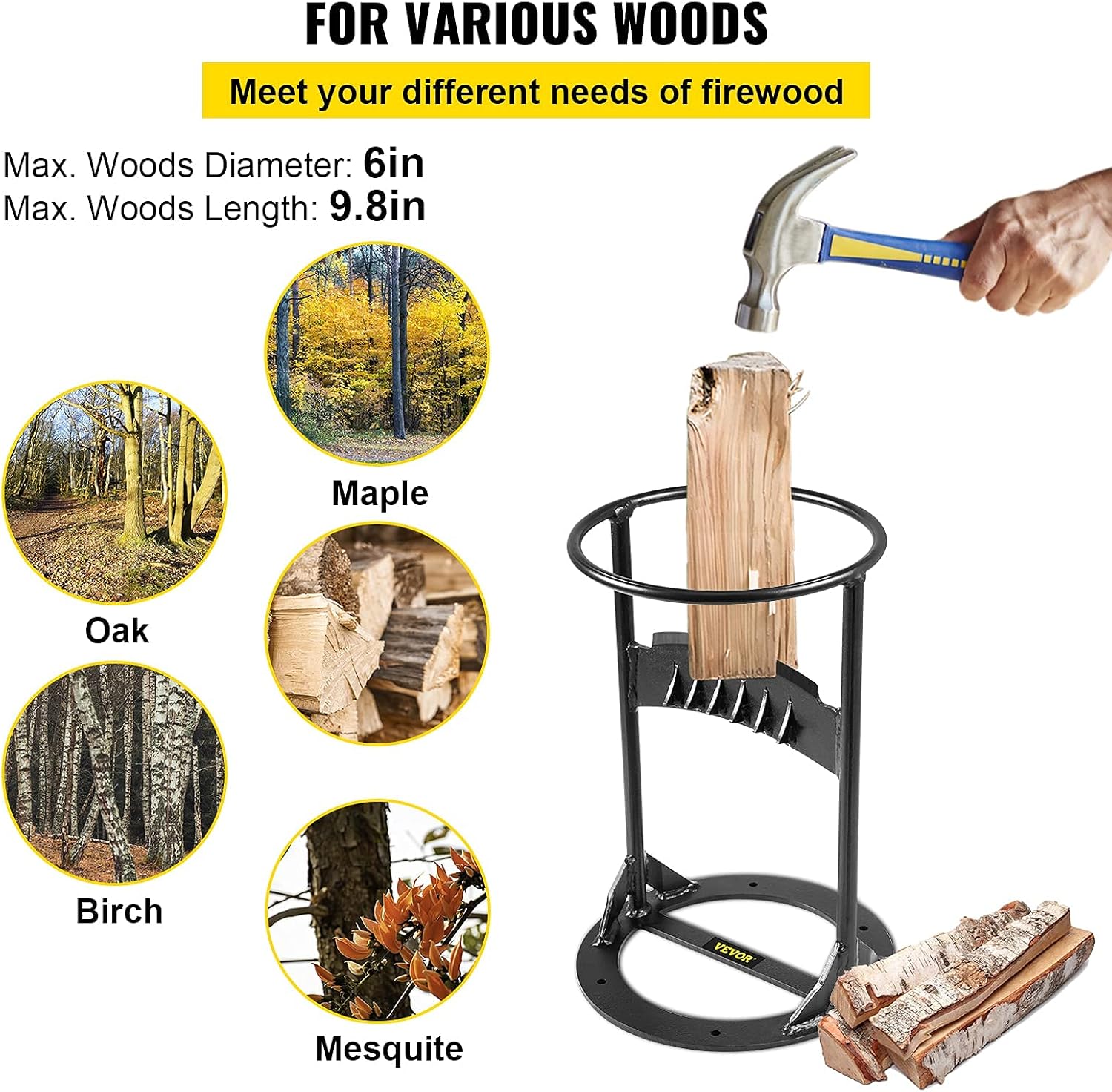 VEVOR Log Splitter 13 x 8.3, Wood Splitter for 6 Diameter Wood, Firewood Splitter 5 Lbs, Easy to Carry, Manual Log Splitter Made of Q235 Steel, with 4 Screws & Blade Cover, for Home, Campsite Pack of 2