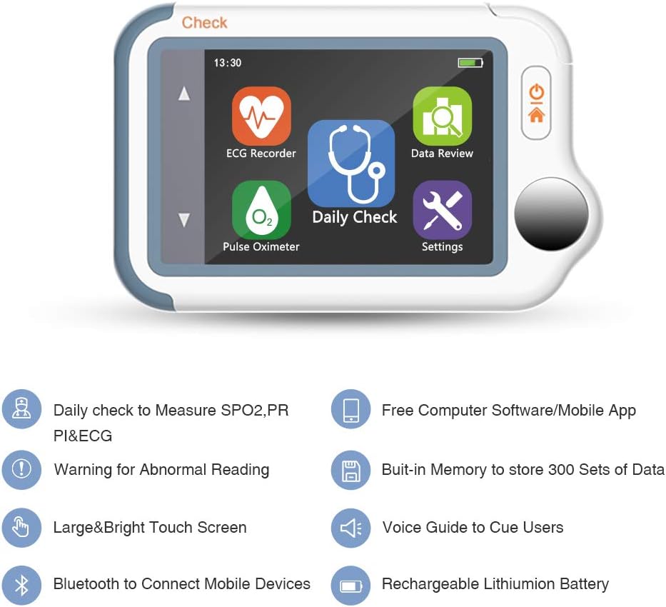 Wellue Heart Monitor Plus, Portable Bluetooth Heart Health Tracker, Wireless Detection Device with Heart Rate Tracking Function, Used for Home Health Care, Free APP for iOS Android Phone & PC Software