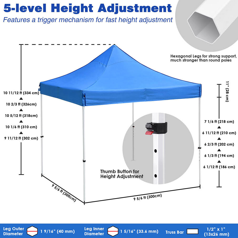 Instahibit 10x10 ft Pop Up Canopy Tent Commercial Instant Shelter Flea Market Canopy w/ Roller Bag