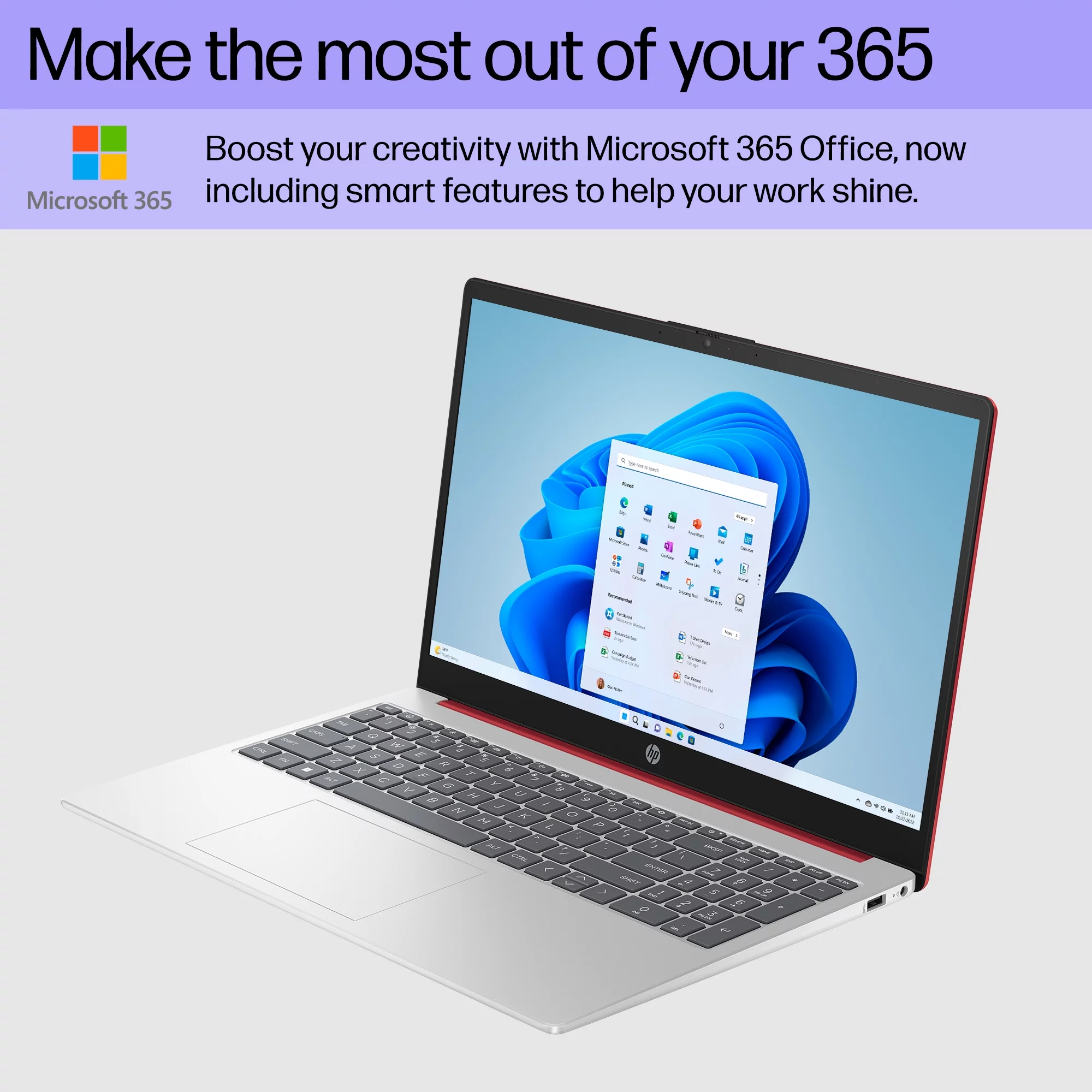 HP 15.6", Laptop Intel Pentium Processor 4GB RAM, 128GB UFS, Scarlet Red, Windows 11, 15-fd0083wm