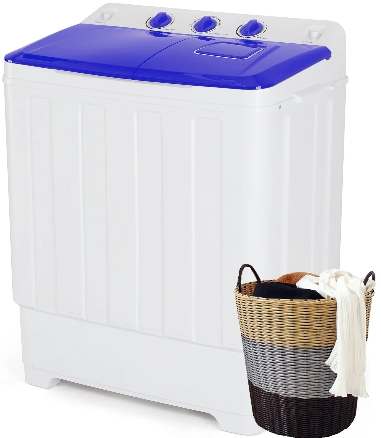 Qhomic 30lbs Washing Machine, 19lbs Washer/11lbs Spinner Combo Twin Tub Portable Washing Machine with Drain Pump, Blue&White - Curated Treasures Market