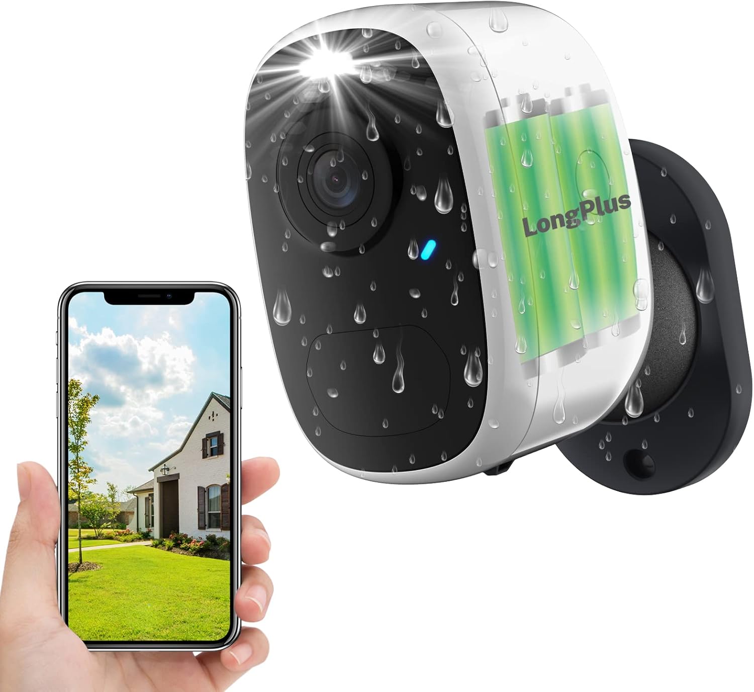 LongPlus Security Wireless Outdoor Camera, 4MP Rechargeable Battery Powered WiFi Camera for Home Security Cameras System,AI PIR Motion Detection,Siren Alarm,Color Night Vision,2-Way Talk,IP65,Cloud/SD