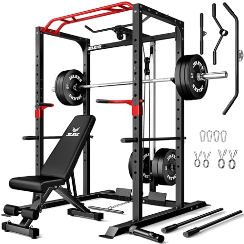 Power Cage, 2000LBS Multi-Function S11 Power Rack with LAT Pulldown, Squat Rack with Adjustable Pulley System and More Training Attachments, Weight Workout Machine for Home Gym