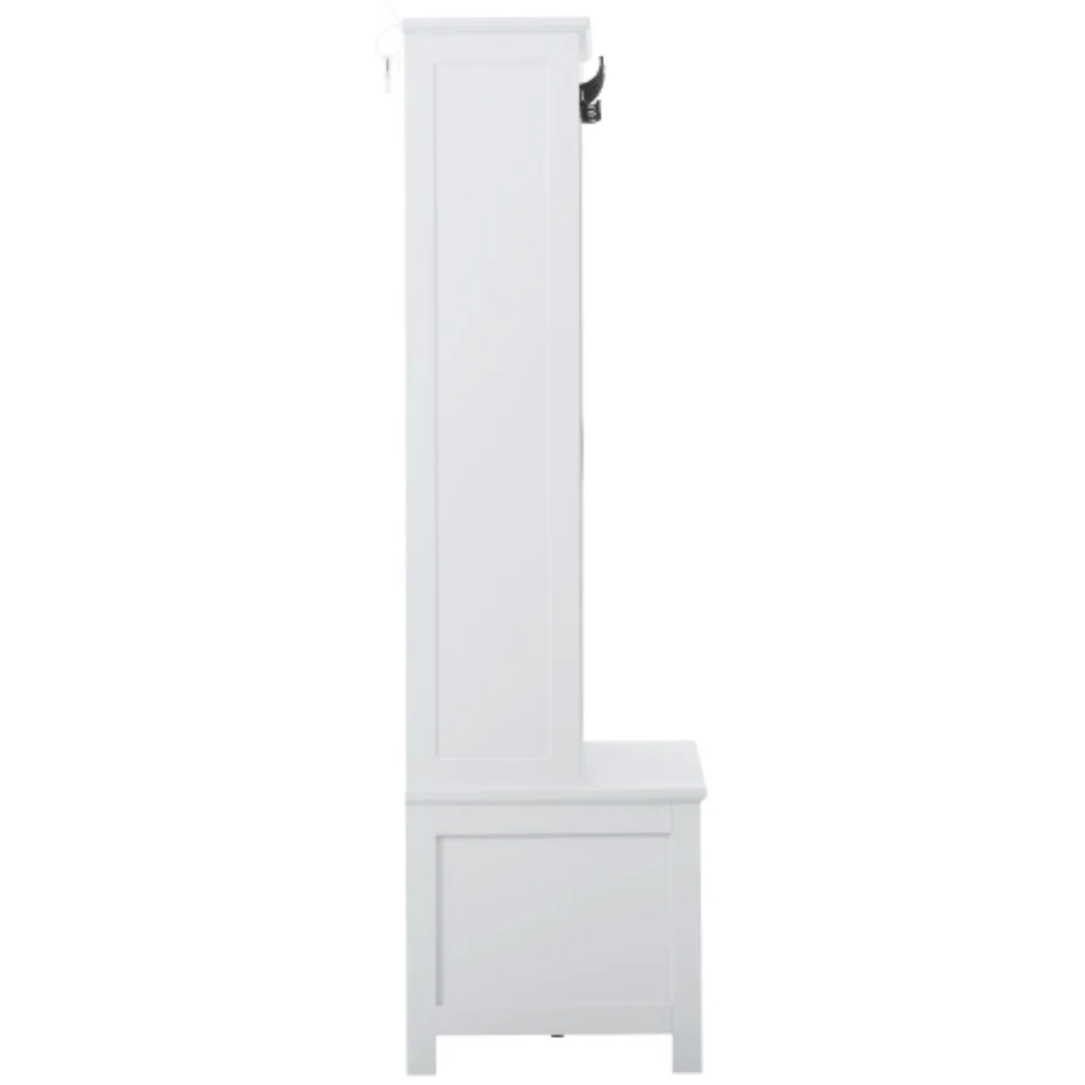Multifunctional Hall Tree with Sliding Doors, Wooden Hallway Shoe Cabinet with Storage Bench and Shelves, Mudroom Coat Storage with Hanging Hooks for Entryways, White