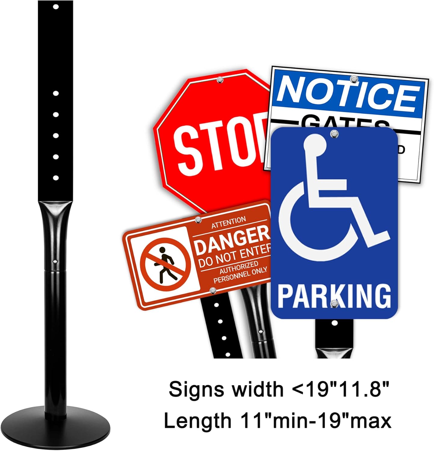 Mutualsign Parking Sign Post 48" Heavy Duty Cast Iron Sign Base Parking Sign Post, Movable Sign Stand for Hanging Signs, Black. Pack of 2