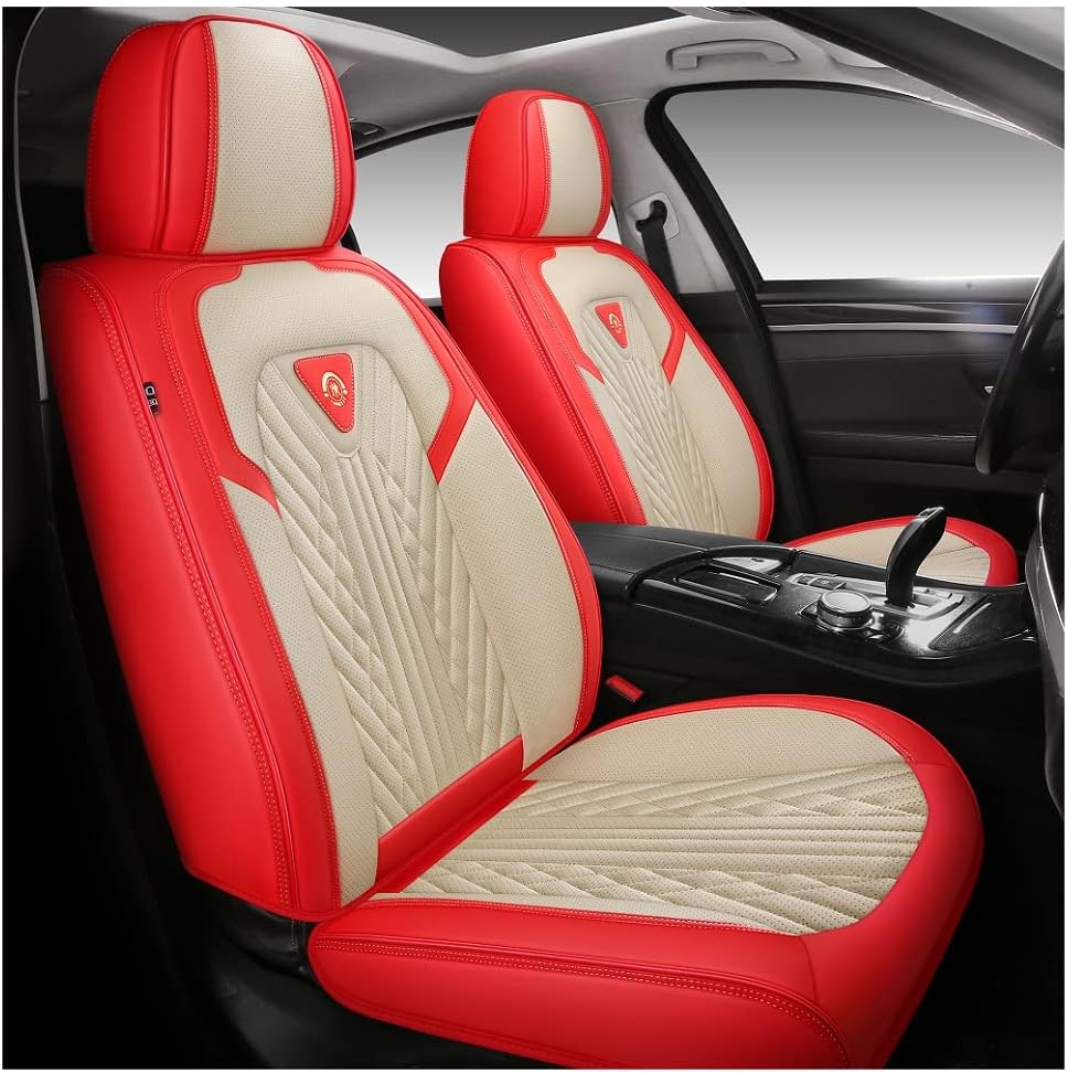 YHCBNKI01 Luxury PU Leather Auto Car Seat Covers 5 Seats Full Set Universal Fit (Red-Black)