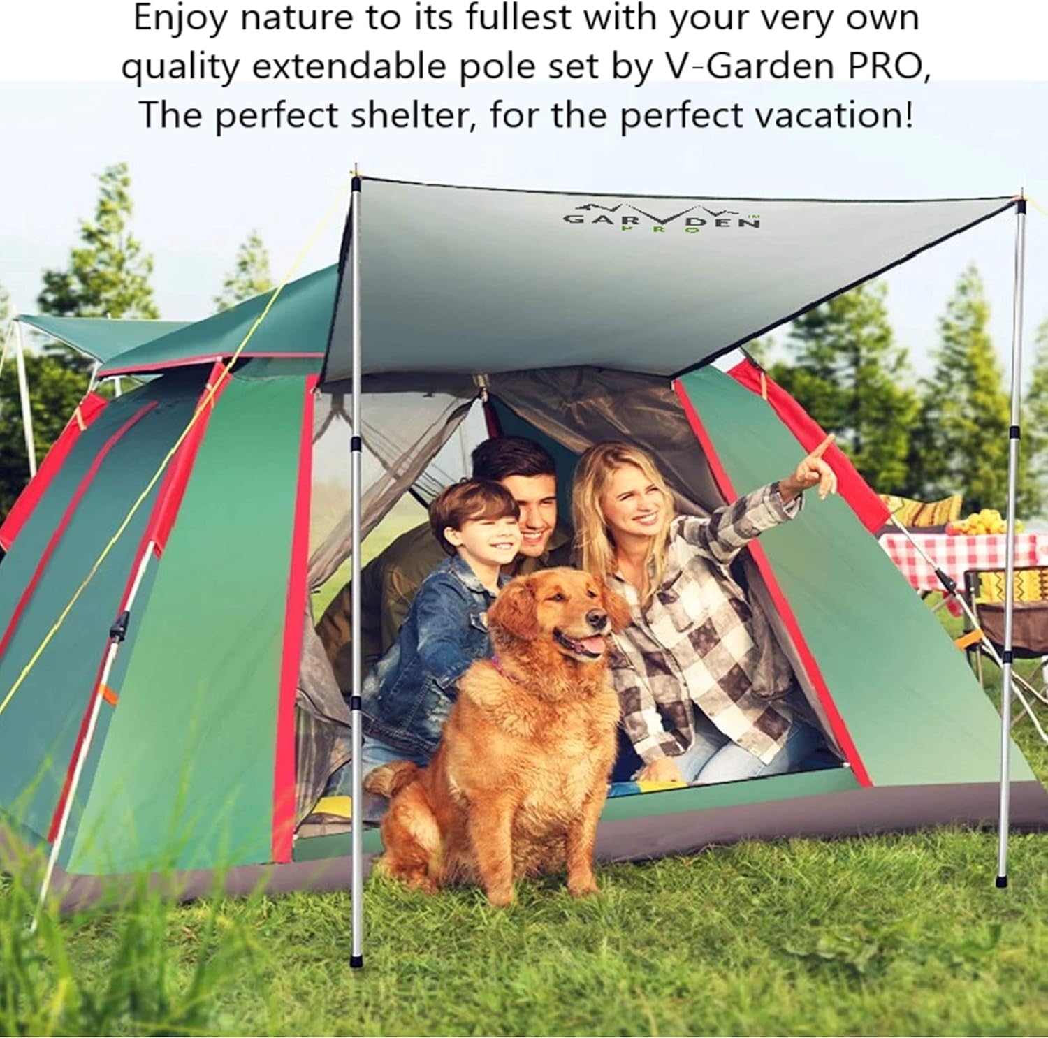 Telescoping Tarp Poles | Replacement Canopy Adjustable Aluminum Rods, Portable & Lightweight for Tent Fly, Awning, Outdoor Camping, Hiking, Backpacking & Rainfly + Pegs & Reflective Ropes