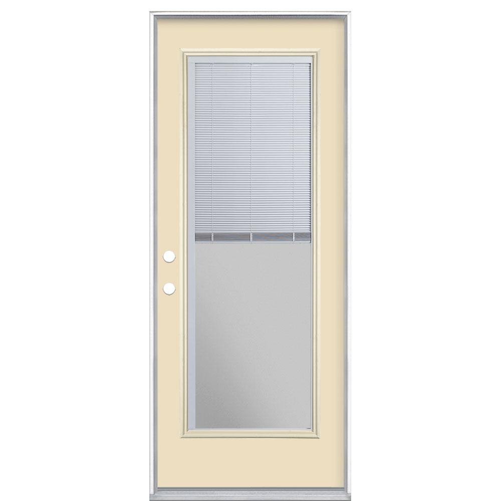 Masonite 32 in. x 80 in. Full Lite Mini Blind Right-Hand Inswing Painted Steel Prehung Front Exterior Door No Brickmold, Golden