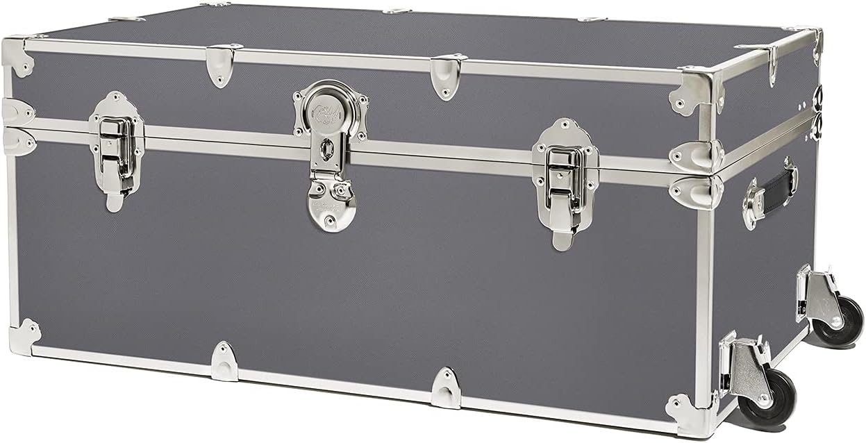 Rhino Trunk & Case Large Armor Trunk with Removable Wheels, Summer Camp, College, Storage 32x18x14 (Black)