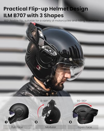 ILM Vintage Full Face Modular Motorcycle Helmet for Adults Men ATV UTV Snowmobile with 180° Reversible Chin Guard DOT Model-B707(Matte Black, L)