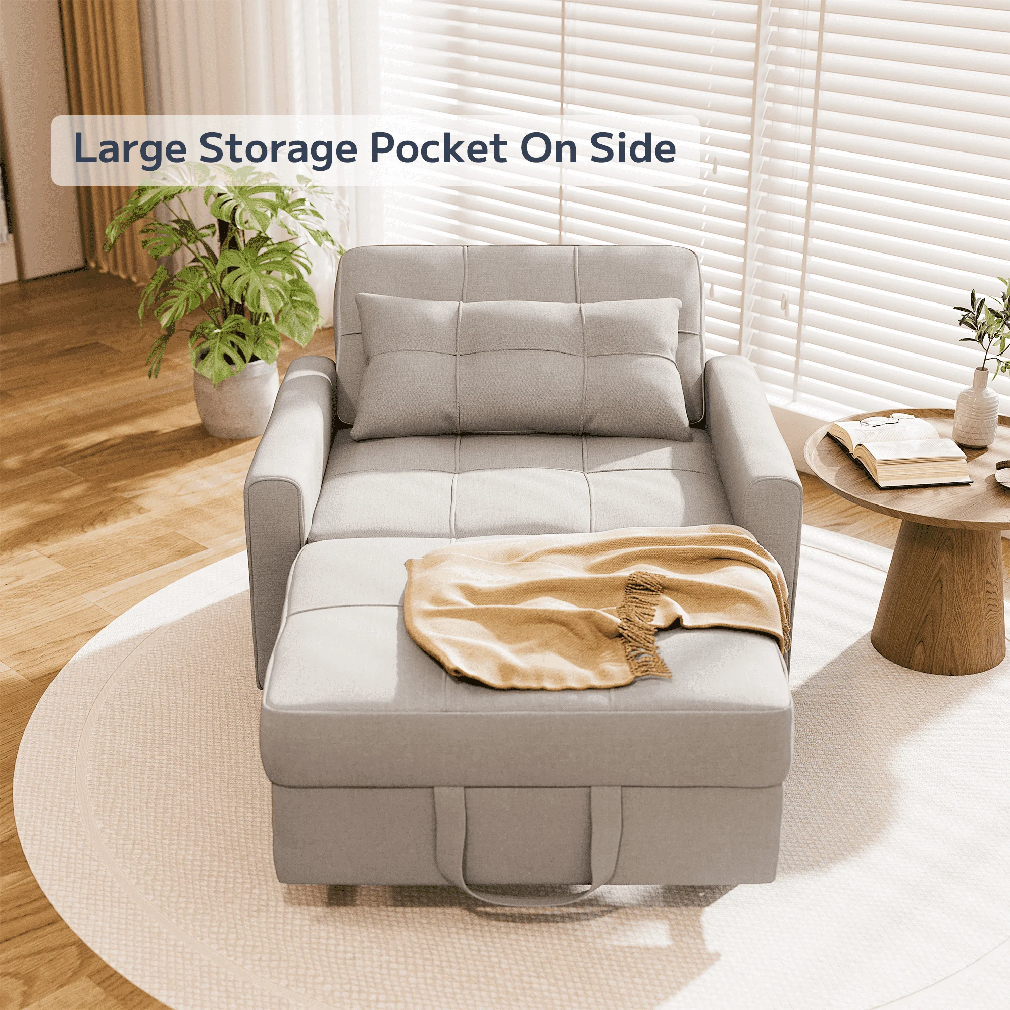 Asofer Sofa Bed Chair, 3 in 1 Convertible Futon Couch Recliner, Sleeper Sofa for Home or Office, Light Gray - Curated Treasures Market