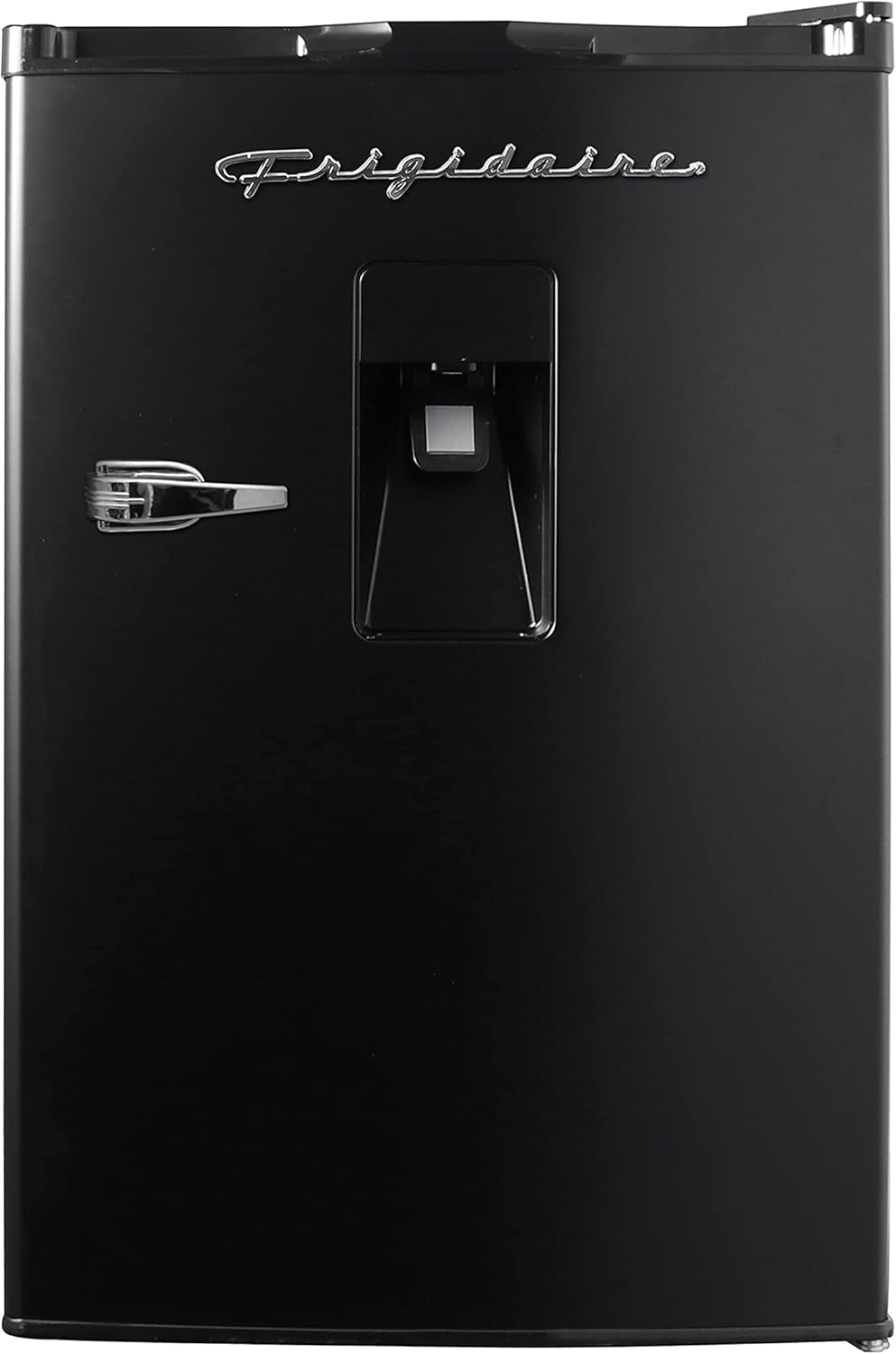 Frigidaire EFR494-BLACK Retro Compact Mini Fridge with Freezer Compartment, Chrome Handles, 4.5 Cu Ft, Built-in Water Dispenser, Black