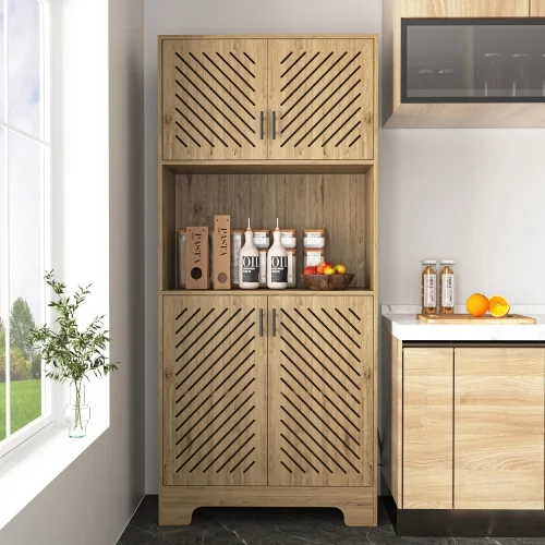 71" Tall Farmhouse Kitchen Pantry Cabinet, Kitchen Hutch Bar Cabinet with Drawers & Shelves, Large Wood Storage Cabinet with Doors & Microwave Stand, Cupboard for Dining Room - Curated Treasures Market
