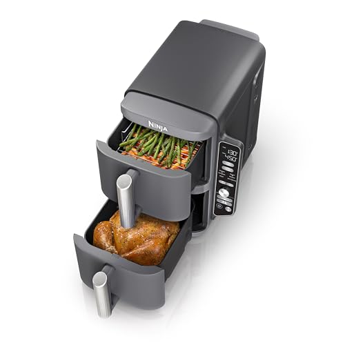Ninja Air Fryer, 8 QT DoubleStack 2-Basket, Space Saving Design, Cooks 2lb Chicken Wings, Feeds up to 6 People, 6-in1 Air Fryer, Roast, Bake & More, Easy to Clean, Dishwasher Safe Parts, Black, SL201