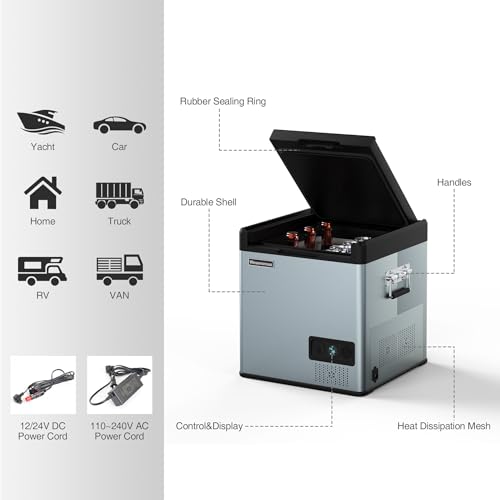 Wesonorous 12 Volt Car Refrigerator,-10℉ to 55℉ 52Qt Dual Zone Car Refrigerator,12 Volt Refrigerator with 12/24V DC & 110-240V AC