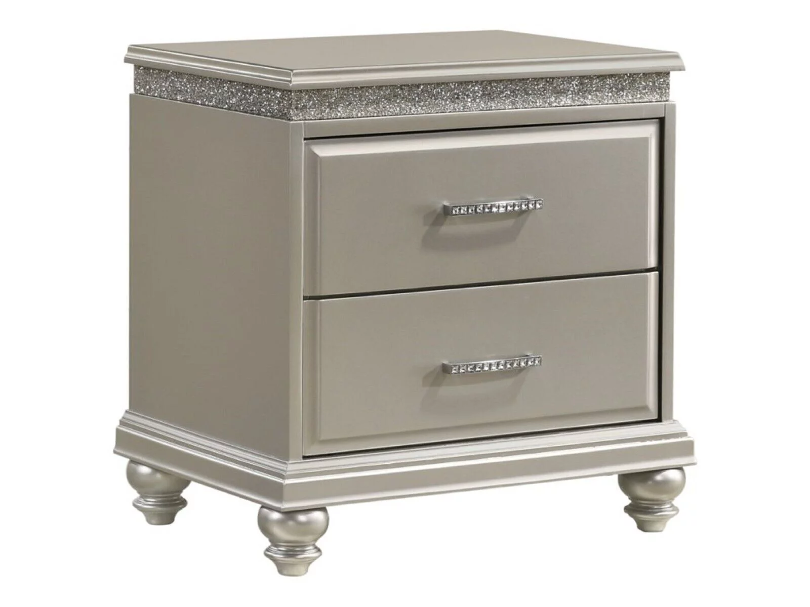 6pc Traditional Style King Panel Bed Dresser Mirror Nightstand Chest Wooden Bedroom Furniture Set Metallic Silver Finish