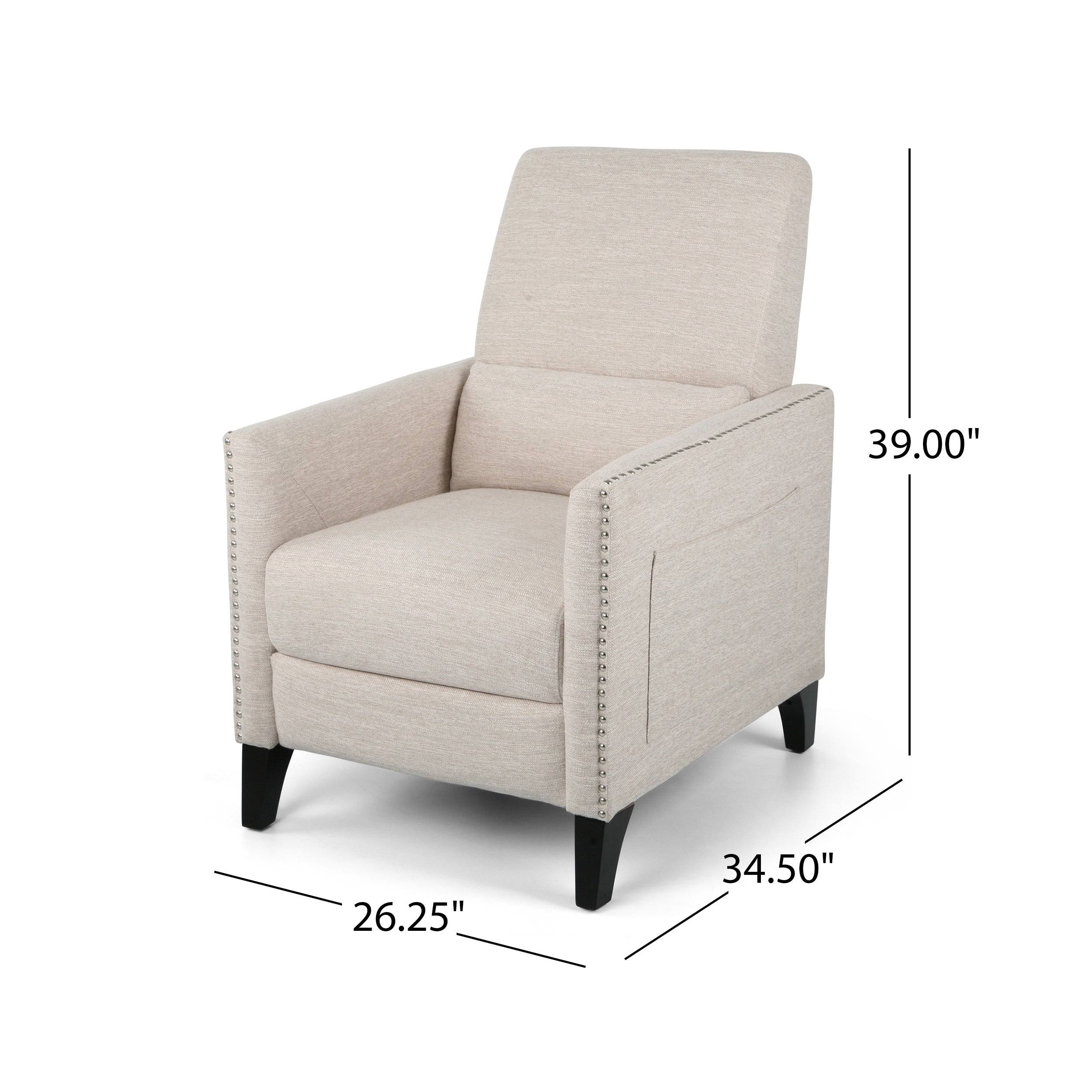 Alscot Contemporary Fabric Push Back Recliner by Christopher Knight Home - Light Blush