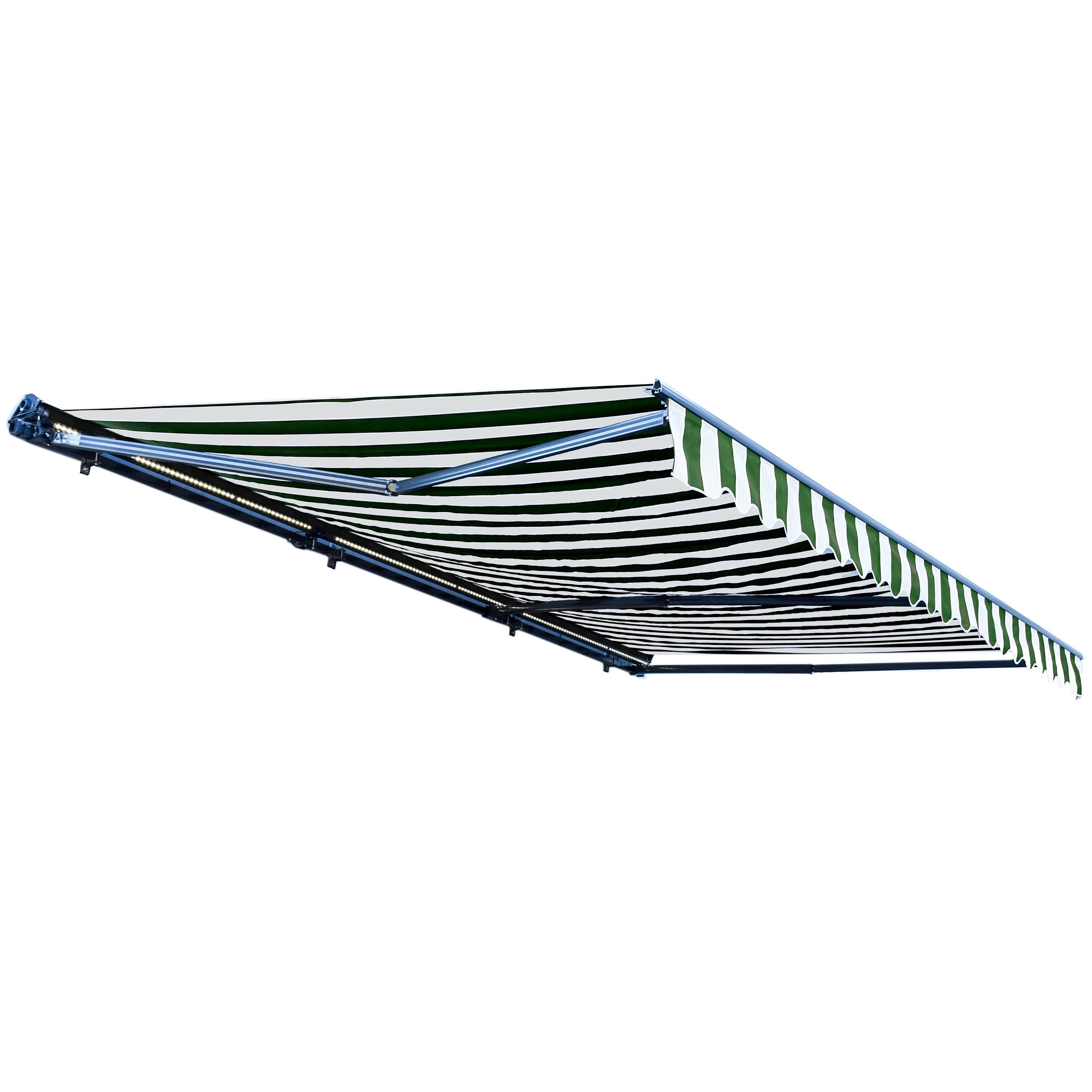 Aleko AWCL12X10GRWT00 Motorized LED Half Cassette Retractable Awning 12 x 10 Feet, Green/White