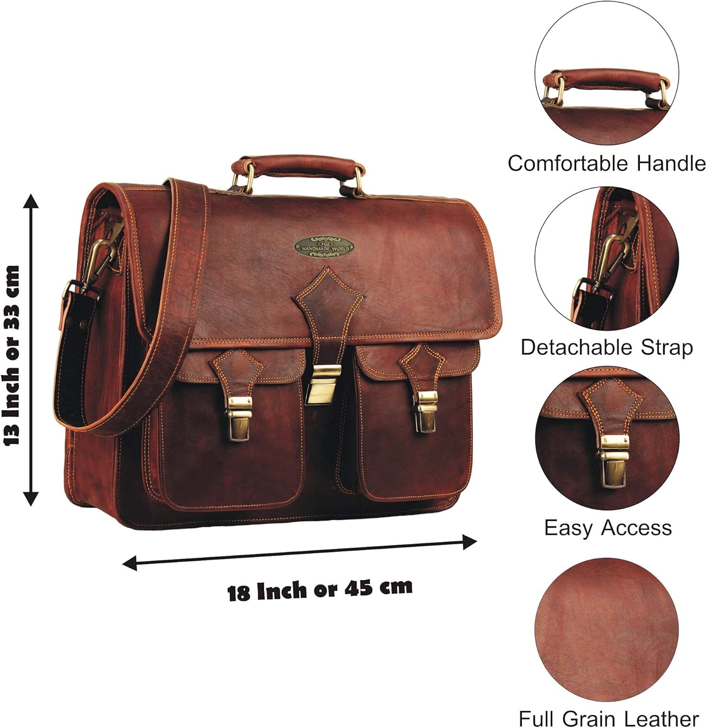 Vintage Leather Laptop Bags for Men Full Grain Large Leather Messenger bag for men 18 inches with rustic look Best leather briefcase by Hulsh