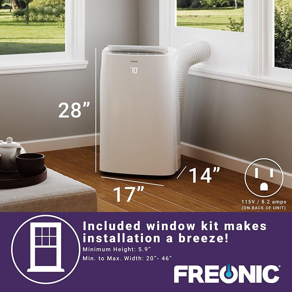 6,000 BTU Portable Air Conditioner | AC for Rooms up to 300 Sq.Ft. | LED Display | 24H Timer | Auto-Restart | Sleep Mode | Dehumidifier | White | FHCP061AKR